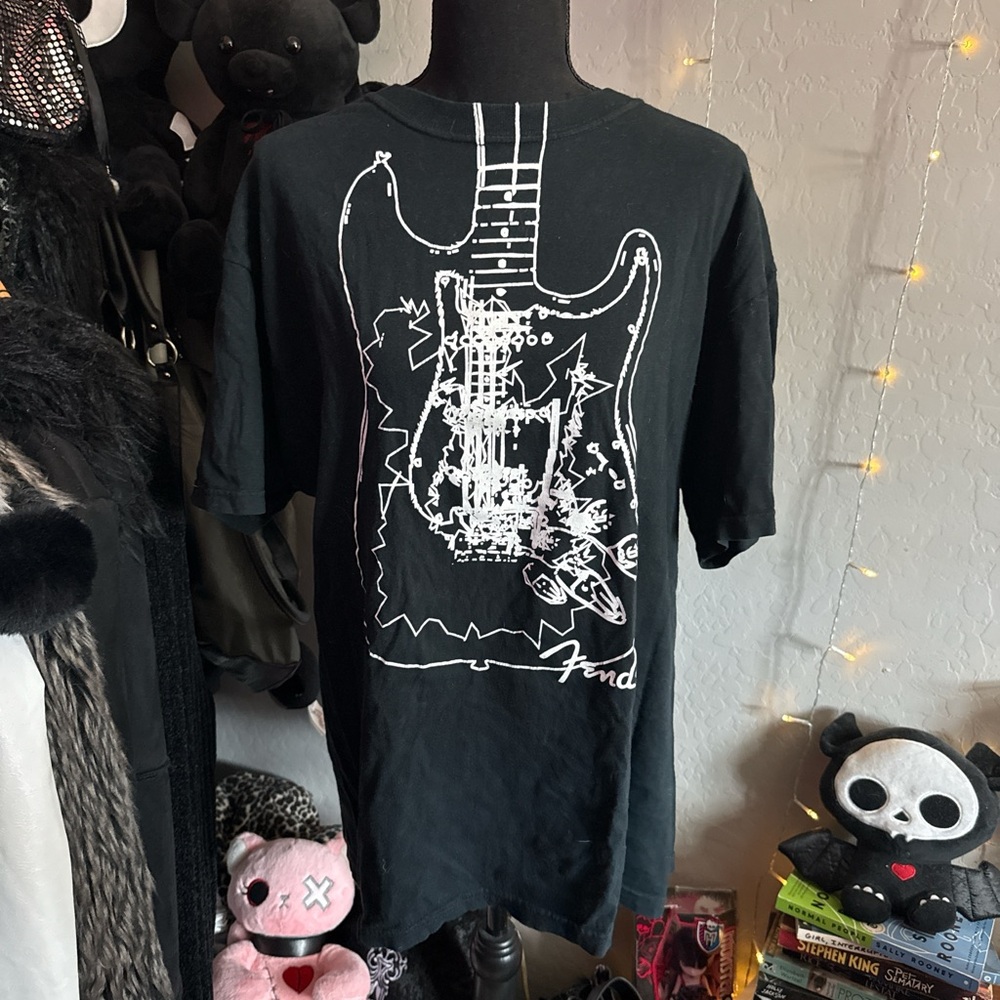 Black Graphic T-Shirt with Guitar Design